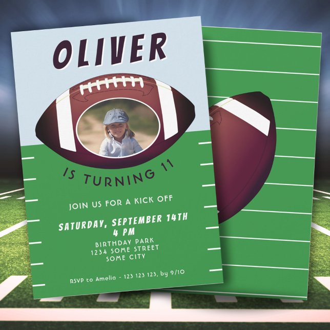 American Football Ball Sports Boy Birthday Photo Invitation (Creator Uploaded)
