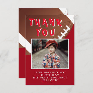 American Football Ball Sports Kids Birthday Photo Thank You Card