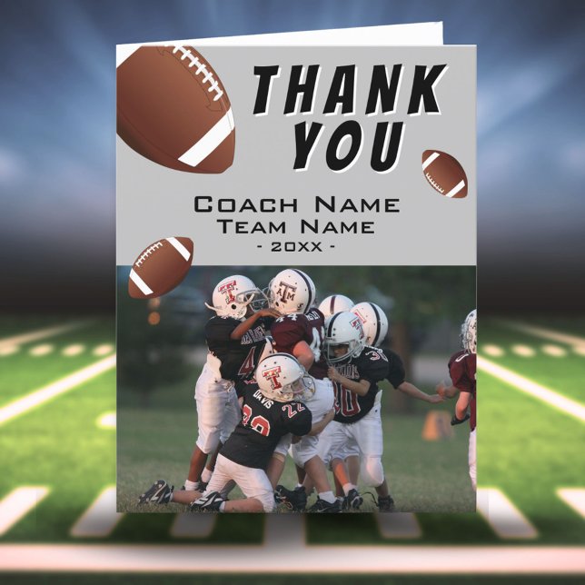 American Football Balls Coach Photo Thank You Card (Creator Uploaded)