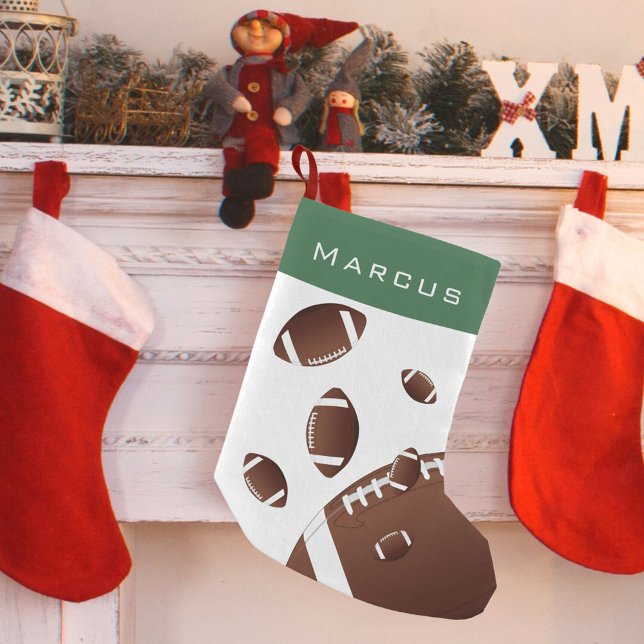 American Football Balls Green Kids Name Small Christmas Stocking (Creator Uploaded)