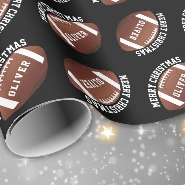 American Football Balls Name Black Christmas  Wrapping Paper (Creator Uploaded)