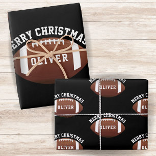 American Football Balls Name Black Christmas  Wrapping Paper Sheet
