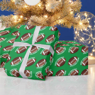 American Football Balls Name Green Christmas Wrapping Paper