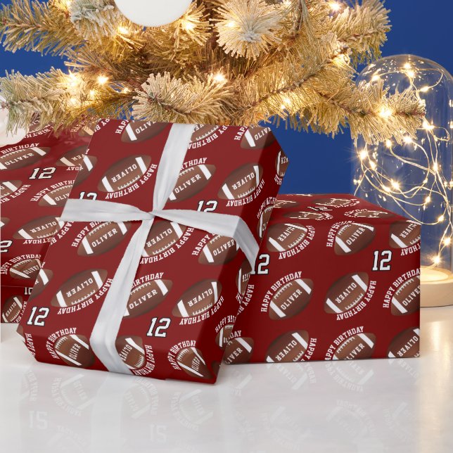 American Football Balls Name Happy Birthday Wrapping Paper (Holidays)