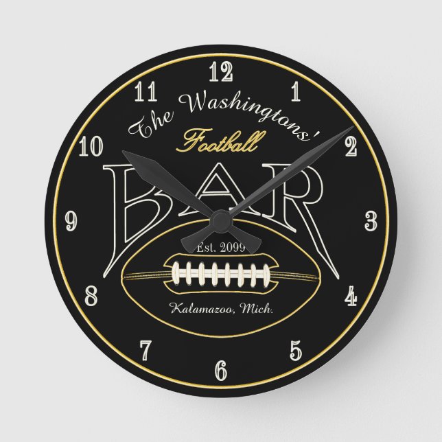 American Football Bar Wall Clock for Man Cave (Front)
