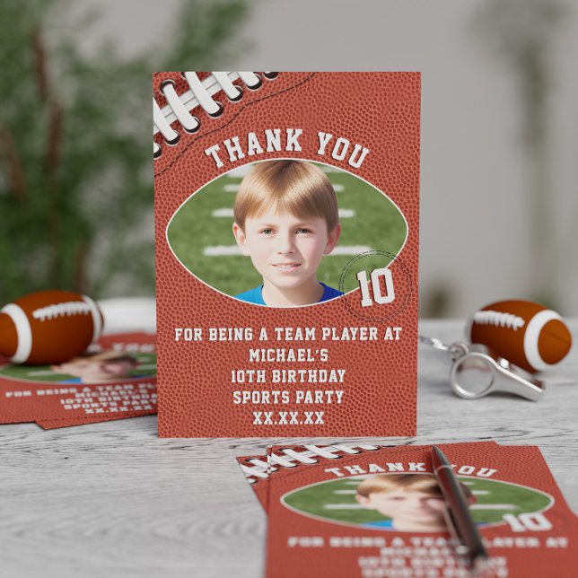 American Football Birthday Photo Thank You Card (A thank you card to send out for your american football theme party)