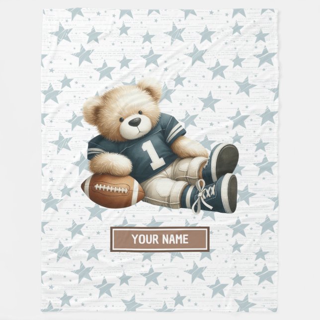 American Football Blanket with Cute Teddy Bear (Front)