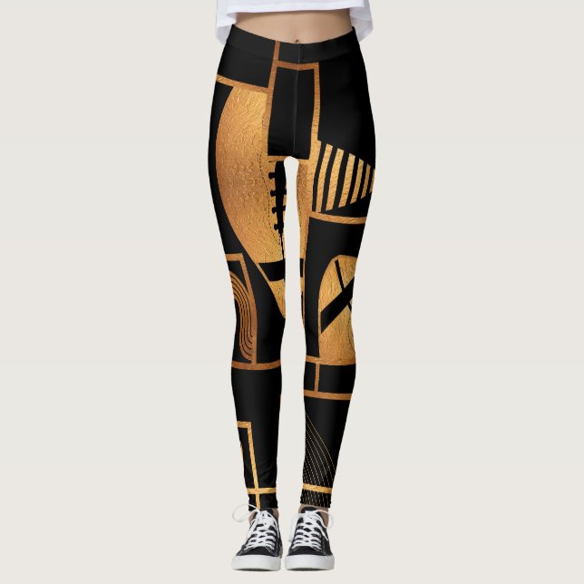 American Football Bronze Geometric Abstract Leggings (Front)