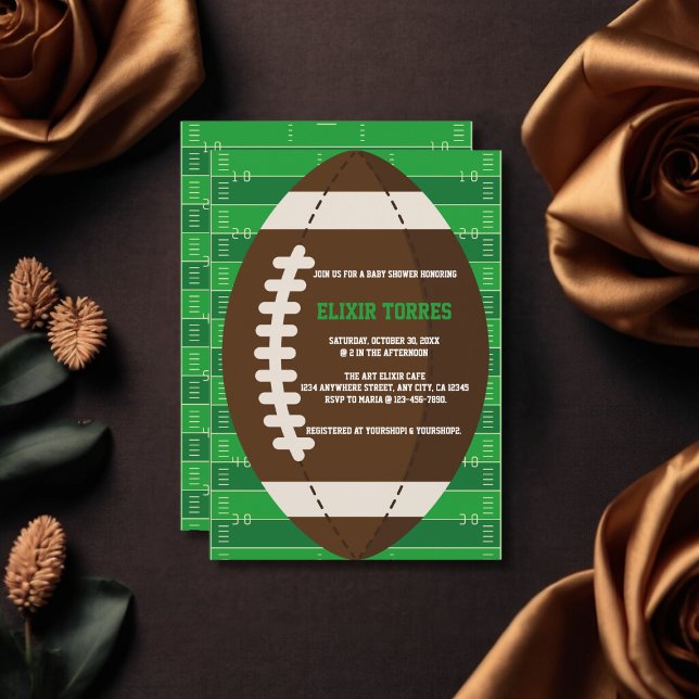 American Football Brown & Green Colour Baby Shower Invitation (Creator Uploaded)
