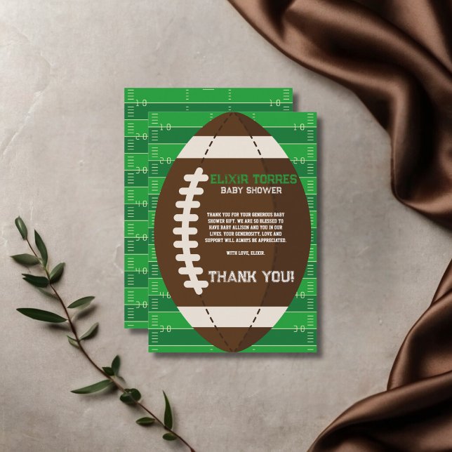 American Football Brown & Green Colour Baby Shower Thank You Card (Creator Uploaded)