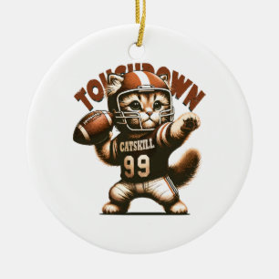 American Football Cat - Touchdown Purrfection Ceramic Tree Decoration