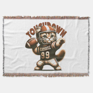 American Football Cat - Touchdown Purrfection Throw Blanket