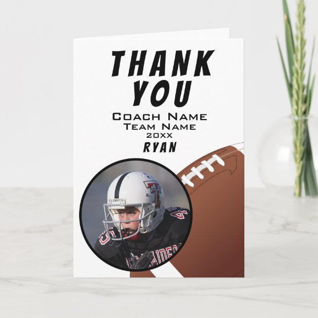 American Football Coach Football Ball Photo Thank You Card (Front)