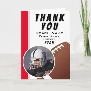 American Football Coach Football Ball Red Photo Thank You Card