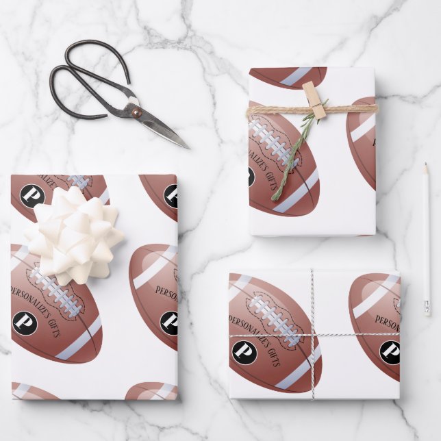 American Football Custom Monogram Name Wrapping Paper Sheet (Front)