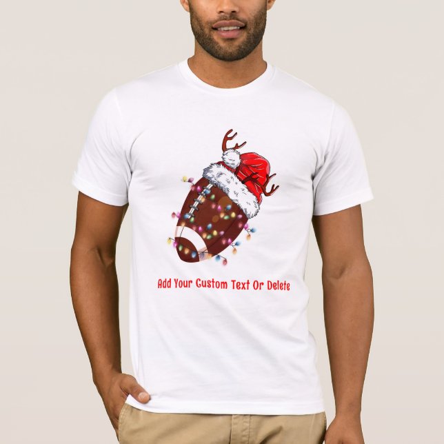 American Football ELF Santa Hat Christmas Light T-Shirt (Front)