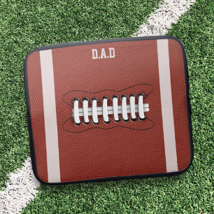 American Football Fan Monogram Faux Brown Pigskin Laptop Sleeve