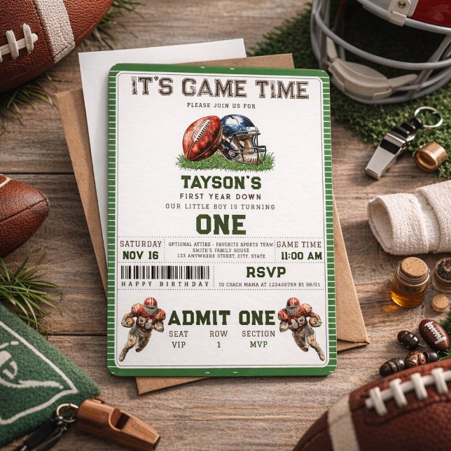 American Football First Year Down 1st Birthday Invitation (American Football First Year Down 1st Birthday Invitation)
