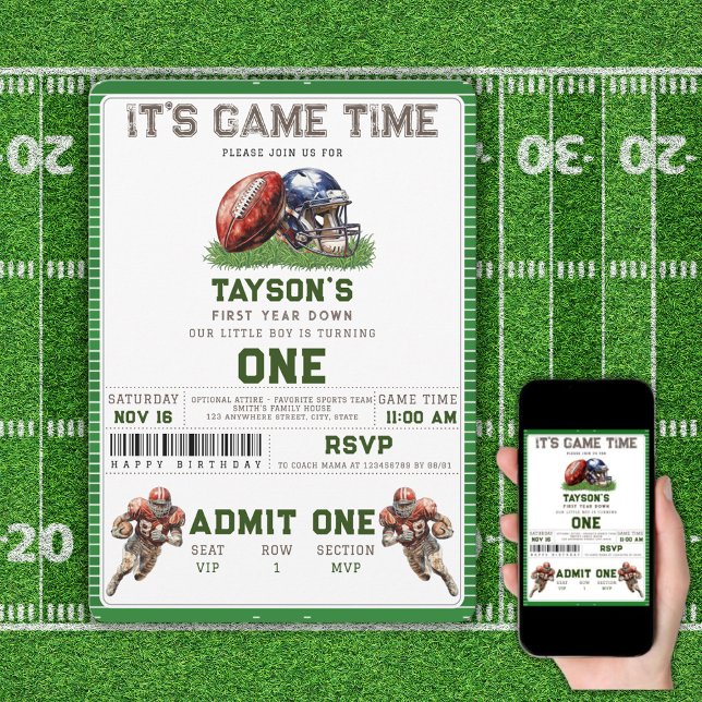 American Football First Year Down 1st Birthday Invitation (Creator Uploaded)