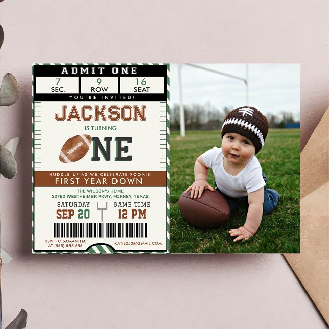 American Football First Year Down Birthday Photo Invitation (Creator Uploaded)