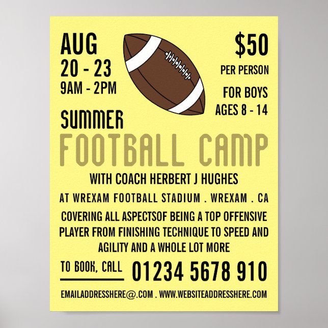American Football, Football Camp Advertising Poster (Front)