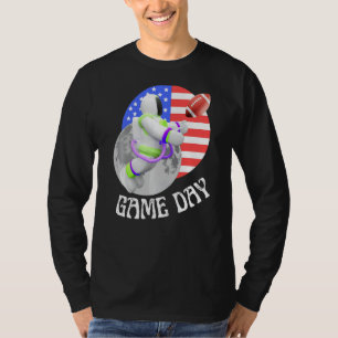 American Football game Day USA Flag Astronaut Moo T-Shirt