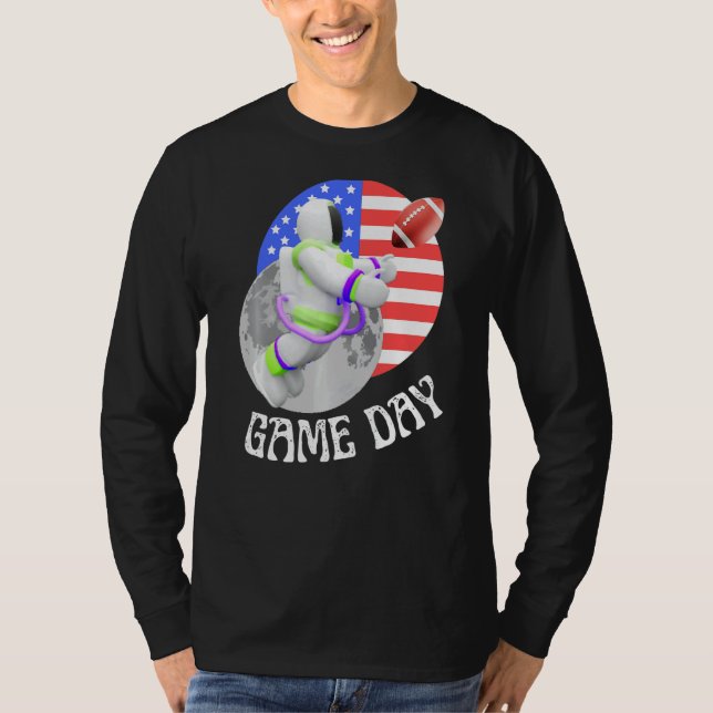American Football  game Day USA Flag Astronaut Moo T-Shirt (Front)