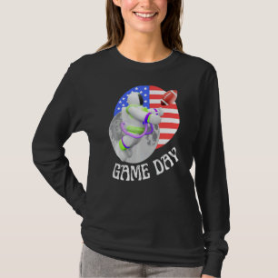 American Football  game Day USA Flag Astronaut Moo T-Shirt