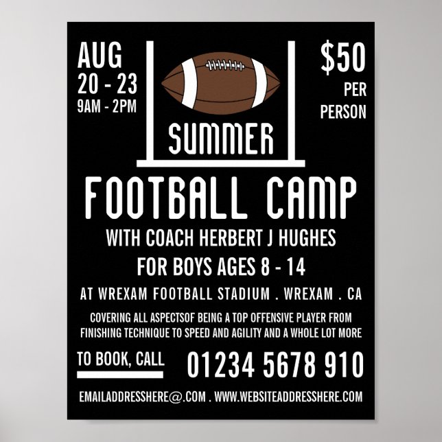 American Football & Goal Football Camp Advertising Poster (Front)