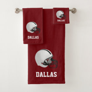 American Football Helmet & Text on Maroon Bath Towel Set