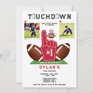 American Football Mascot Touchdown Rookie Birthday Invitation