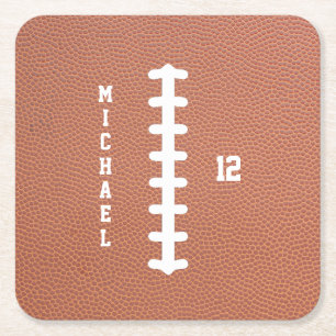 American Football Name Birthday Party Square Paper Coaster