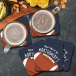 American Football Navy Blue Square Paper Coaster<br><div class="desc">Customisable paper coasters feature an American football on navy blue and the words "It's Game Day!" along with your last name. MORE colours and matching items in our store.</div>