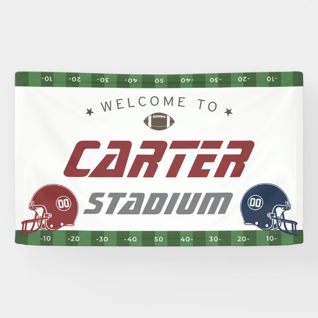 American Football Navy Red, Any Age Birthday Party Banner (Horizontal)