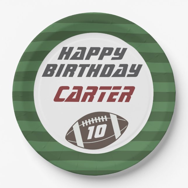 American Football Navy Red, Any Age Birthday Party Paper Plate (Front)