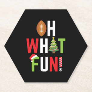 American Football Oh What Fun Holiday Christmas Paper Coaster