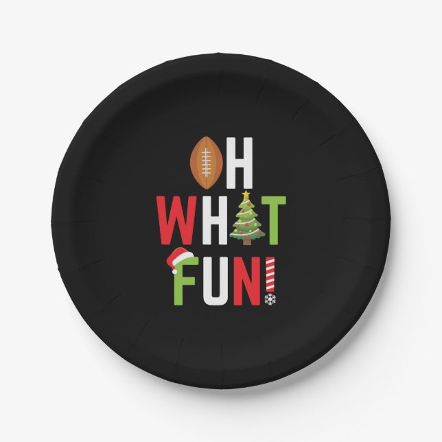 American Football Oh What Fun Holiday Christmas Paper Plate (Front)