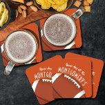 American Football Orange Square Paper Coaster<br><div class="desc">Customisable paper coasters feature an American football on orange and the words "It's Game Day!" along with your last name. MORE colours and matching items in our store.</div>