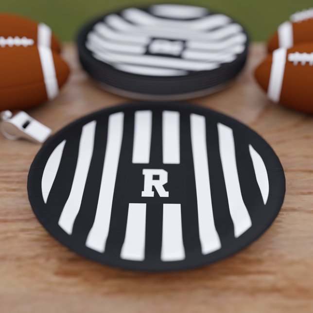 American Football Party Referee Stripe Paper Plate (Creator Uploaded)