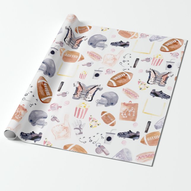 American Football Pattern Wrapping Paper (Unrolled)