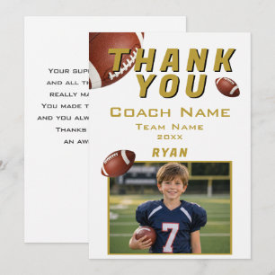 American Football Photo Player Team Coach Thank You Card