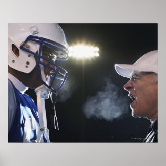 American football player and referee arguing, poster