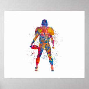 American football player in watercolor poster