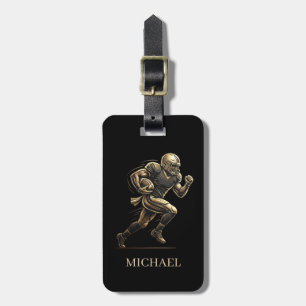 American Football Player Personalised Gold Luggage Tag