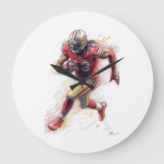 American Football Player Running with Ball Poster  Large Clock