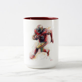 American Football Player Running with Ball Poster  Two-Tone Coffee Mug