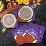 American Football Purple Square Paper Coaster<br><div class="desc">Customisable paper coasters feature an American football on purple and the words "It's Game Day!" along with your last name. MORE colours and matching items in our store.</div>
