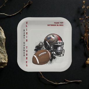 American Football Red & Black Baby Shower Paper Plate