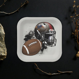 American Football Red & Black Baby Shower Paper Plate