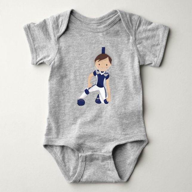 American Football, Rugby, Cute Boy, Brown Hair Baby Bodysuit (Front)